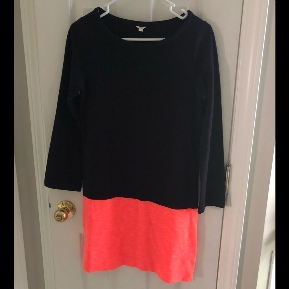 EUC - J. Crew Three Quarter Sleeve Dress - Navy/Orange